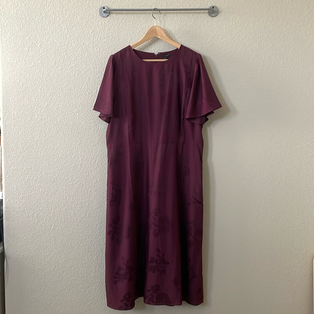 Ann Taylor Floral Print Short Sleeve Maxi Dress Sz:16 Burgundy